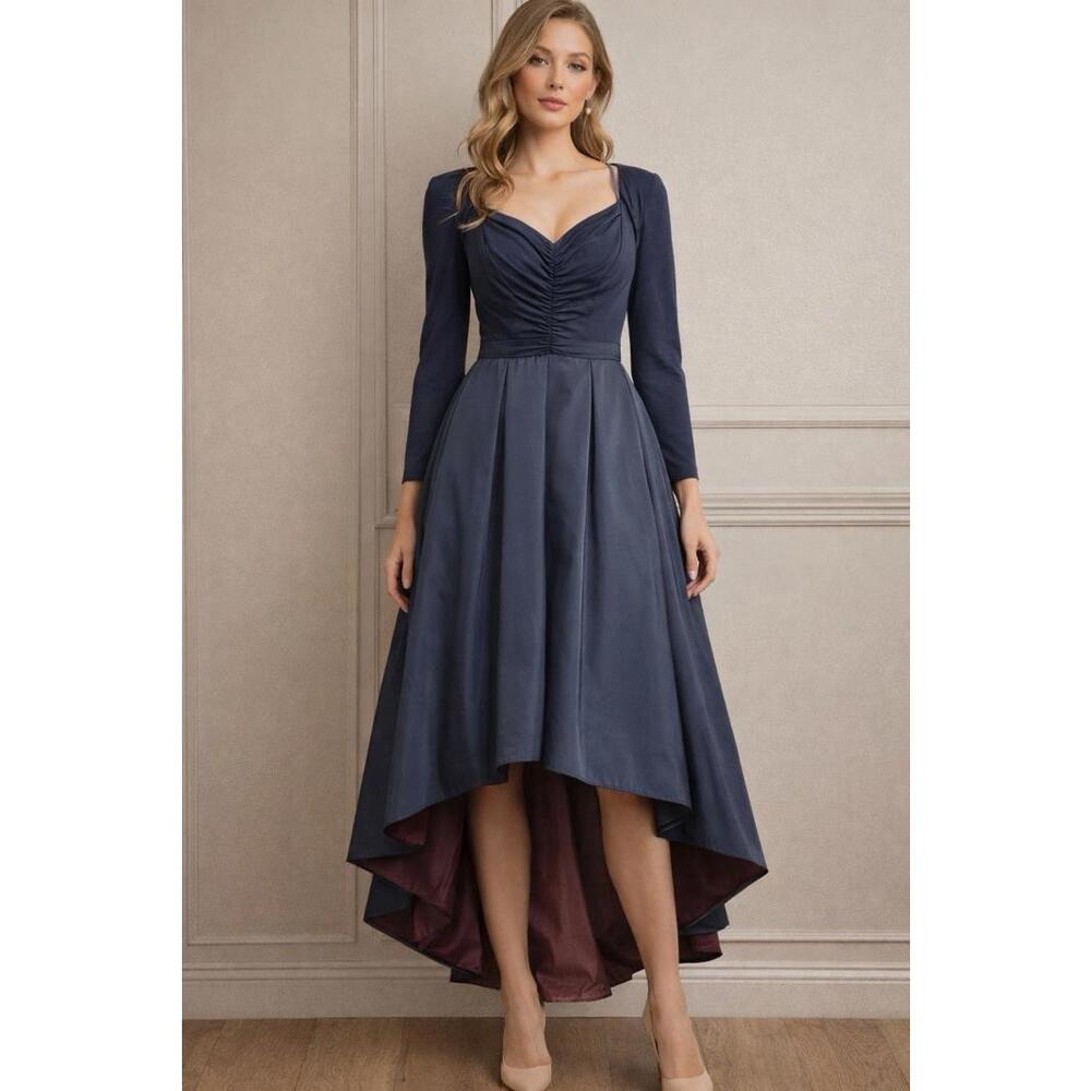 Morton Myles 80s Blue High Low Formal Prom Party Dress Sz8 USA Ruched Vtg READ